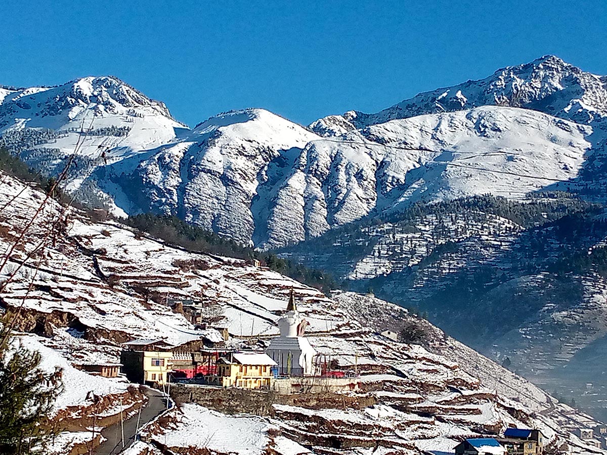 हिउँ परेपछि देखिएको जुम्ला सदरमुकाम खलंगा बजार। तस्बिर: रासस